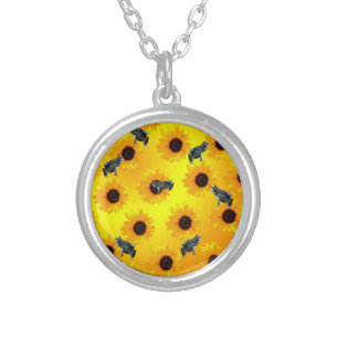 Frogs And Sunflowers, Silver Plated Necklace