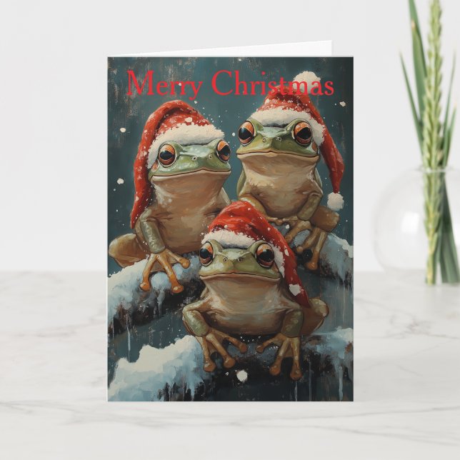 Frogs at Christmas Holiday Card (Front)