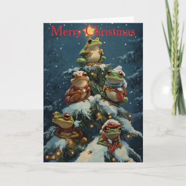Frogs at Christmas Holiday Card (Front)