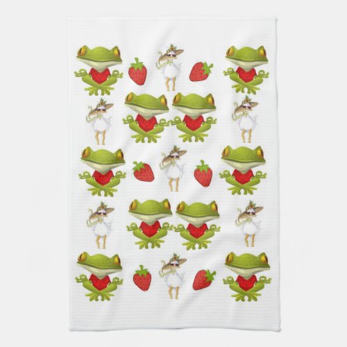 Frogs Chicken Strawberry Kitchen Hand Towel