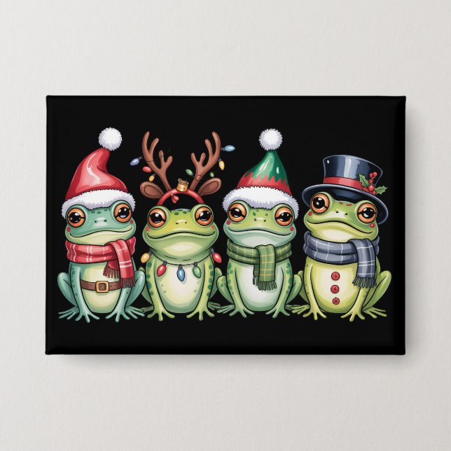 Frogs Christmas Frog Lover Cute Santa Animals Button (Front)