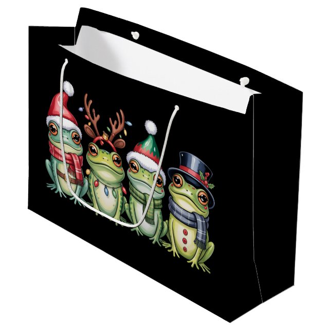 Frogs Christmas Frog Lover Cute Santa Animals Large Gift Bag (Front Angled)