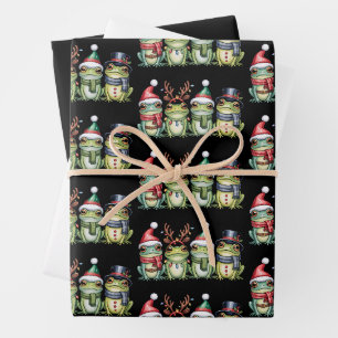 Frogs Christmas Frog Lover Cute Santa Animals Wrapping Paper Sheets