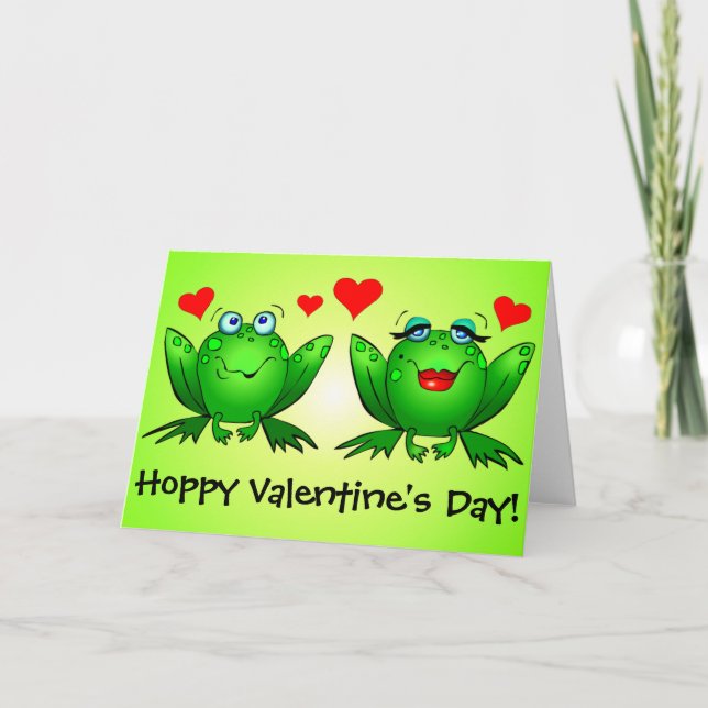 Frogs Cute Funny Hoppy Valentines Day Holiday Card (Front)