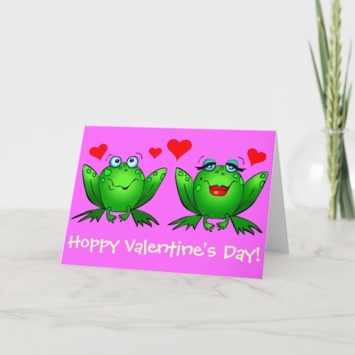 Frogs Cute Happy Hoppy Valentines Day Pink Holiday Card