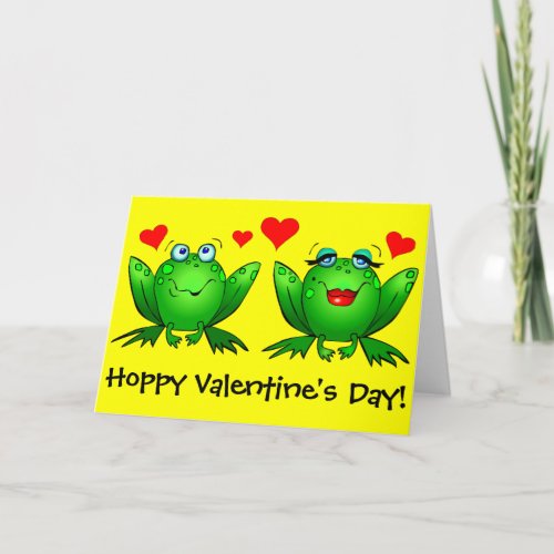 Frogs Cute Hoppy Valentines Day Yellow Holiday Card