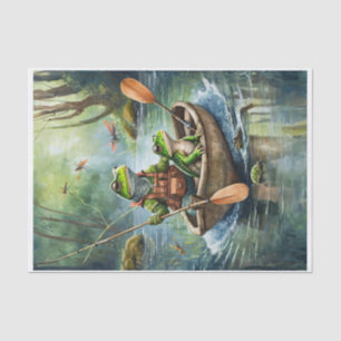 Frogs Fishing in a boat on the river Tissue Paper