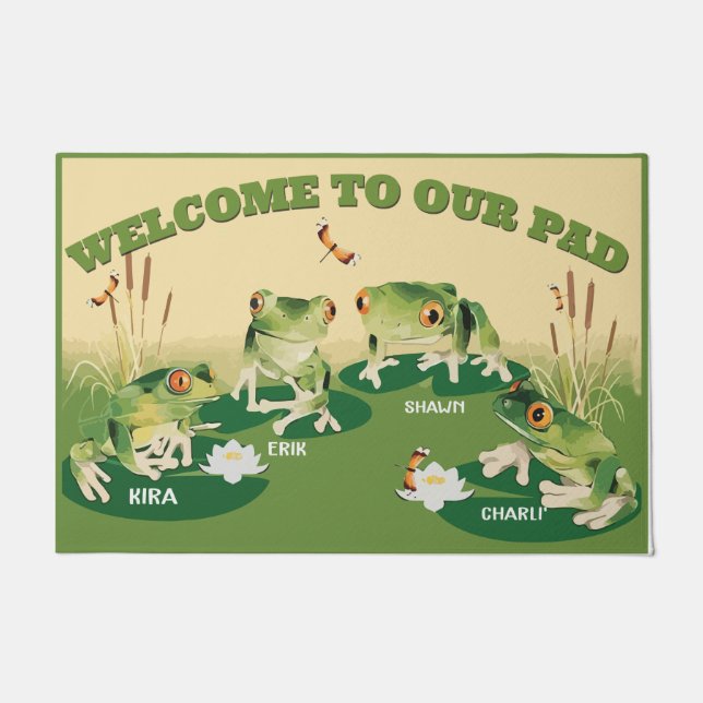 Frogs Font Porch Mat, Frog Family Welcome Mat (Front)