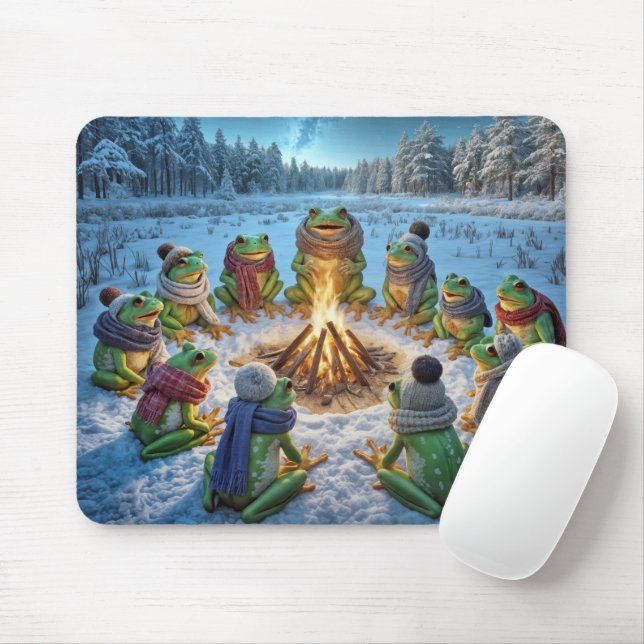 Frogs Gathering Around a Campfire Mouse Pad (With Mouse)