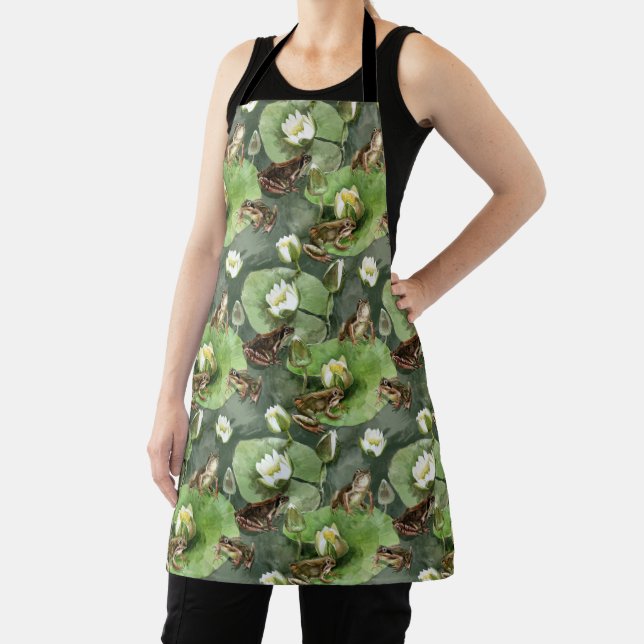 Frogs green and white water lilies apron (Insitu)