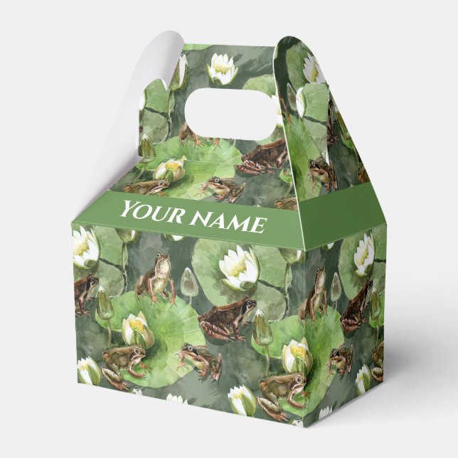 Frogs green and white water lilies favor boxes (Front Side)