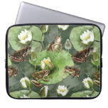 Frogs green and white water lilies laptop sleeve