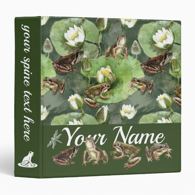 Frogs green and white water lilies pattern Binder (Front/Spine)