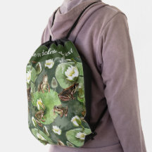 Frogs green and white water lilies pattern 