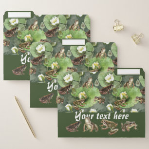 Frogs green and white water lilies pattern file folder