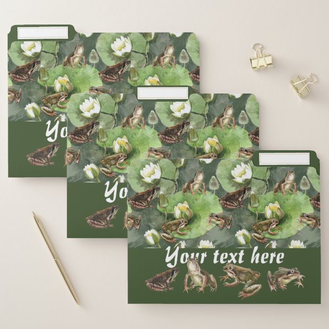 Frogs green and white water lilies pattern  file folder (Set)