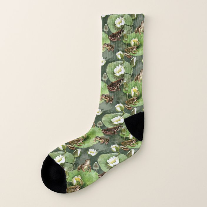Frogs green and white water lilies socks | Zazzle.com