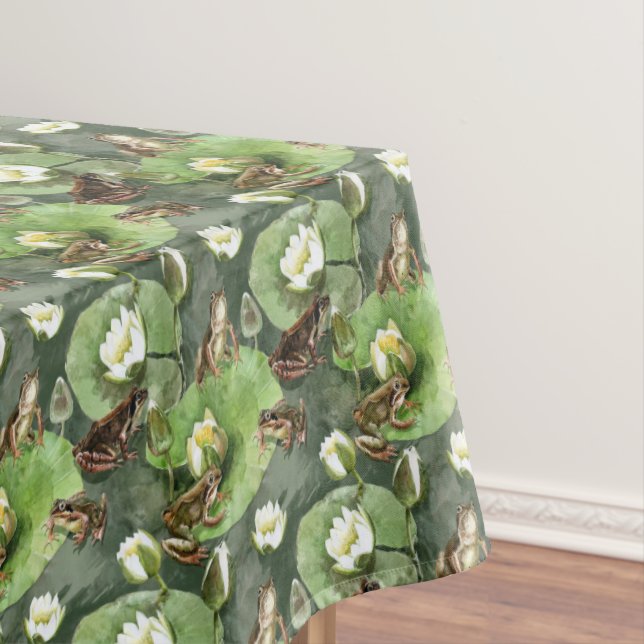 Frogs green and white water lilies tablecloth (In Situ)