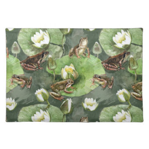 Frogs green and white waterlilies seamlesstexture cloth placemat