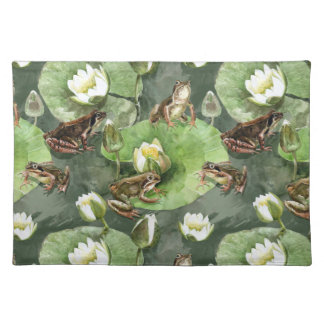 Frogs green and white waterlilies seamlesstexture cloth placemat