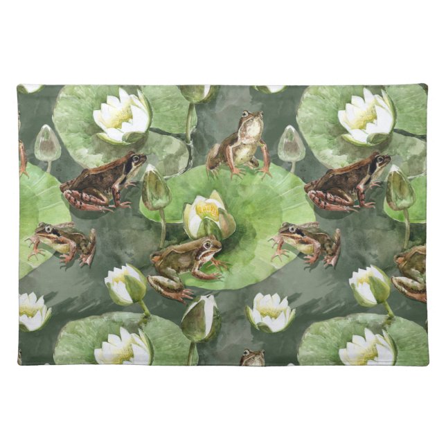 Frogs green and white waterlilies seamlesstexture cloth placemat (Front)