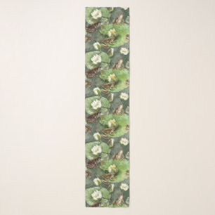 Frogs green and white waterlilies seamlesstexture scarf