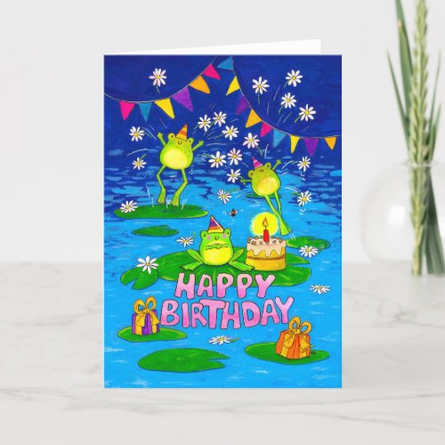 Frogs Happy Birthday greeting card