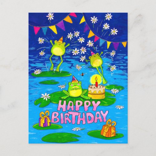 Frogs Happy Birthday postcard