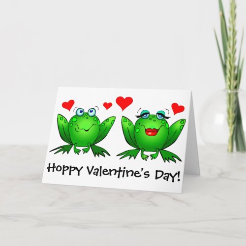 Frogs Hoppy Valentines Day Funny Cute Red Hearts Holiday Card