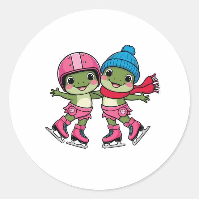 Frogs Ice Skating Classic Round Sticker (Front)