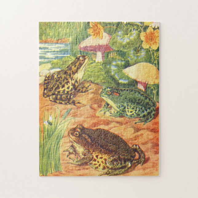 Frogs Illustration Vintage Childrens Book Jigsaw Puzzle (Vertical)