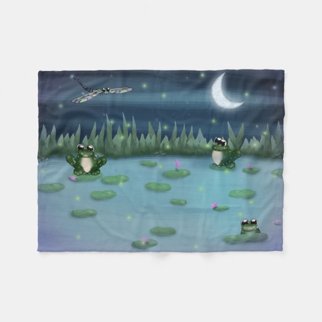 Frogs in a lily pad pond fleece blanket (Front (Horizontal))