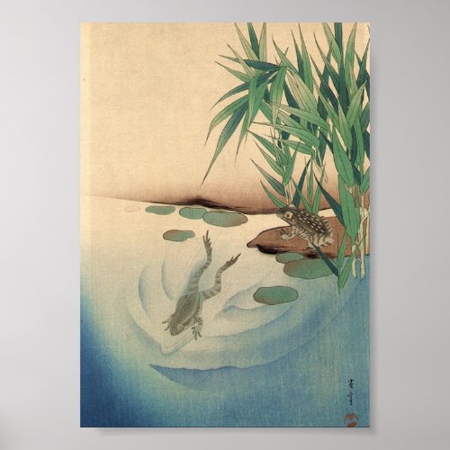 Frogs in a Pond Japanese Art circa 1800s Poster