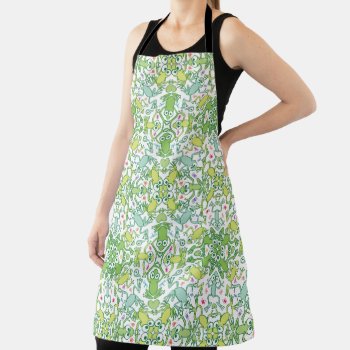 Frogs In Every Corner Of This Slimy Pattern Design Apron by ZoocoDrawingLounge at Zazzle