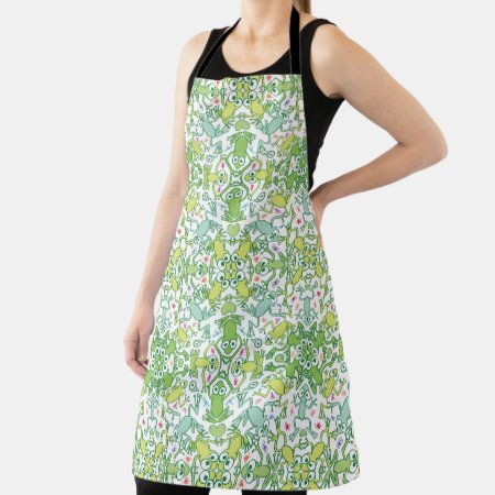 Frogs In Every Corner Of This Slimy Pattern Design Apron