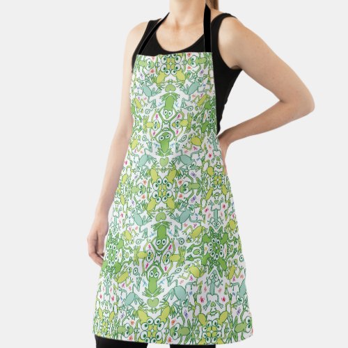 Frogs in every corner of this slimy pattern design apron