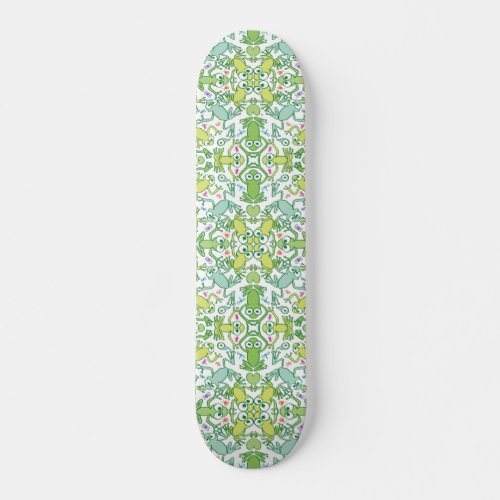 Frogs in every corner of this slimy pattern design skateboard