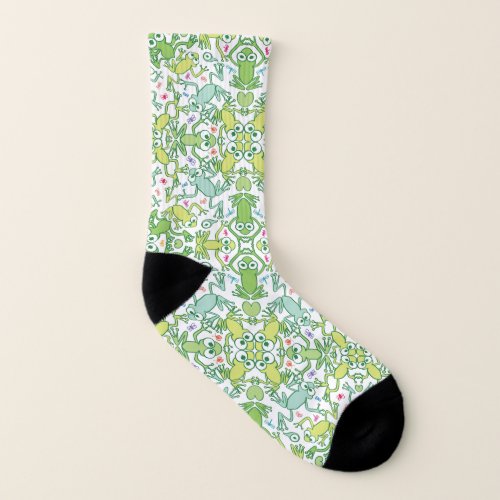 Frogs in every corner of this slimy pattern design socks