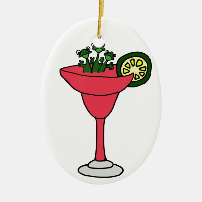Frogs in Margarita Glass Ceramic Ornament (Front)
