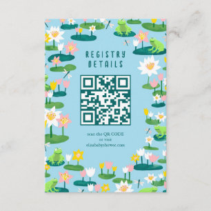 Frogs & Lily Pads Cute CUSTOM QR CODE BABY SHOWER Enclosure Card