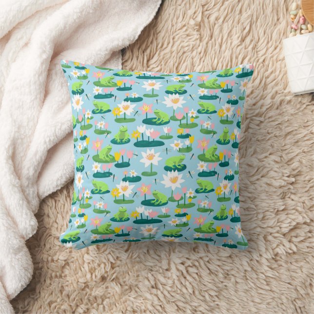 Frogs & Lily Pads Cute Nursery Baby Kids Playroom Throw Pillow (Blanket)