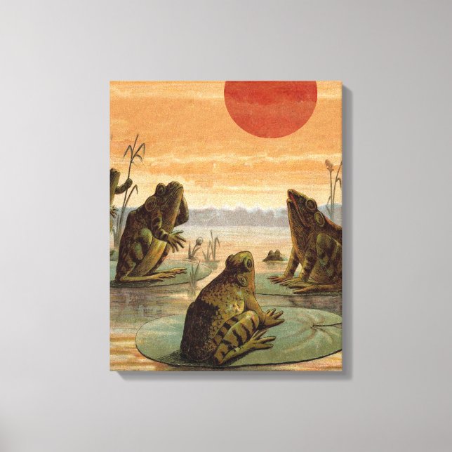 Frogs Lily Pads Moon Illustration Canvas Print (Front)