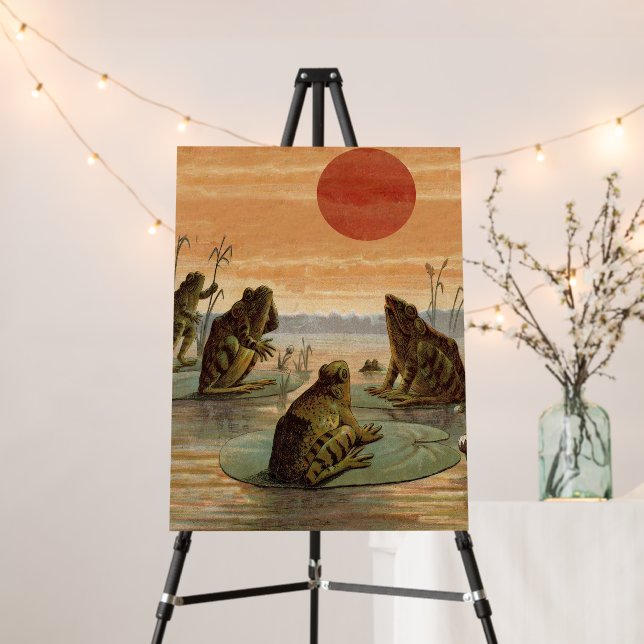 Frogs Lily Pads Moon Illustration Foam Board (In Situ (Stand))