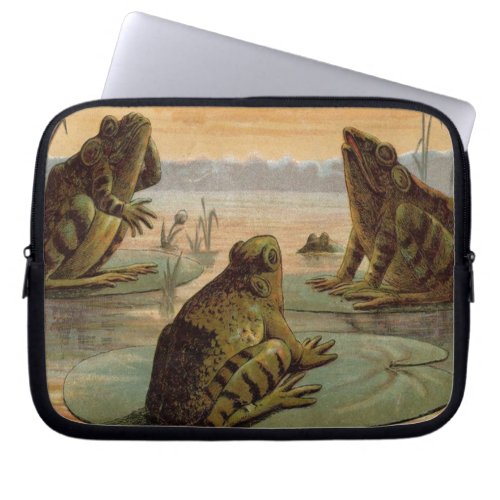 Frogs Lily Pads Moon Illustration Laptop Sleeve
