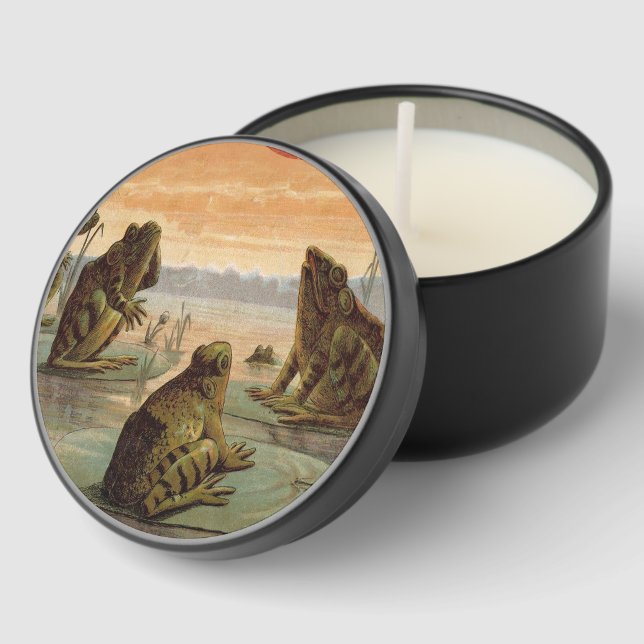 Frogs Lily Pads Moon Illustration Mini Candle Favors (Corner)