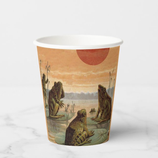 Frogs Lily Pads Moon Illustration Paper Cups (Front)