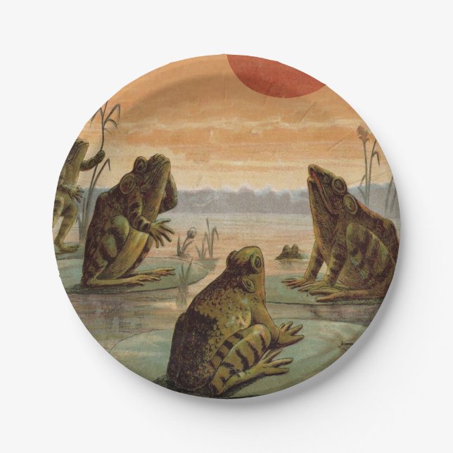 Frogs Lily Pads Moon Illustration Paper Plates (Front)
