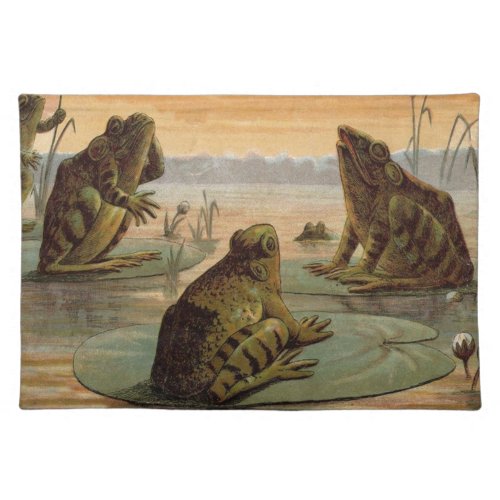 Frogs Lily Pads Moon Illustration Placemat