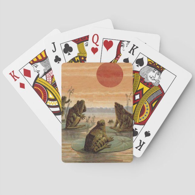 Frogs Lily Pads Moon Illustration Poker Cards (Back)