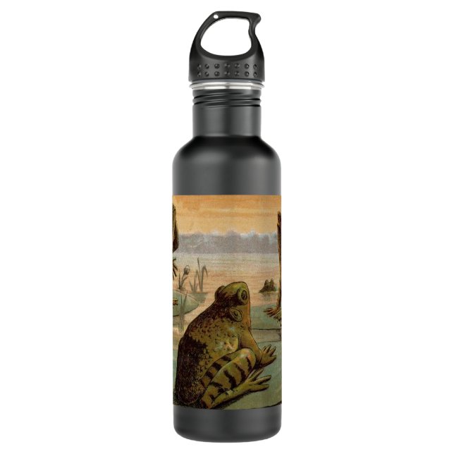 Frogs Lily Pads Moon Illustration Stainless Steel Water Bottle (Front)